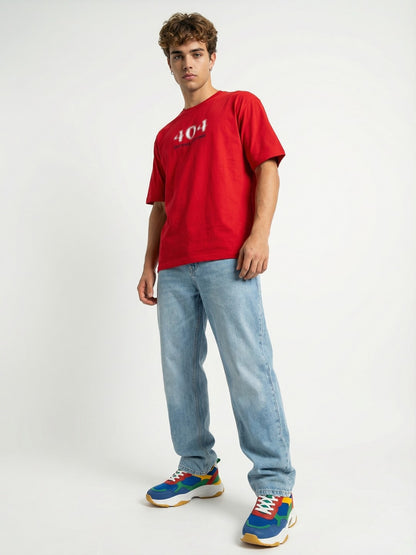 Men’s Oversized Red Graphic T-Shirt – Back Printed Cotton Blend Drop Shoulder Streetwear Tee