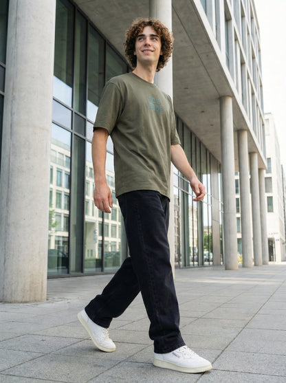 Men’s Olive Green Oversized T-Shirt with Angel Wings Print | God Mode Back Graphic Tee