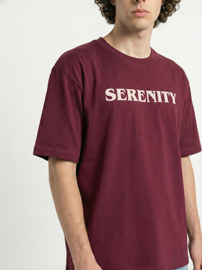 Maroon Serenity Bandana Print Oversized T-Shirt for Men | Cotton Blend Back Graphic Streetwear Tee