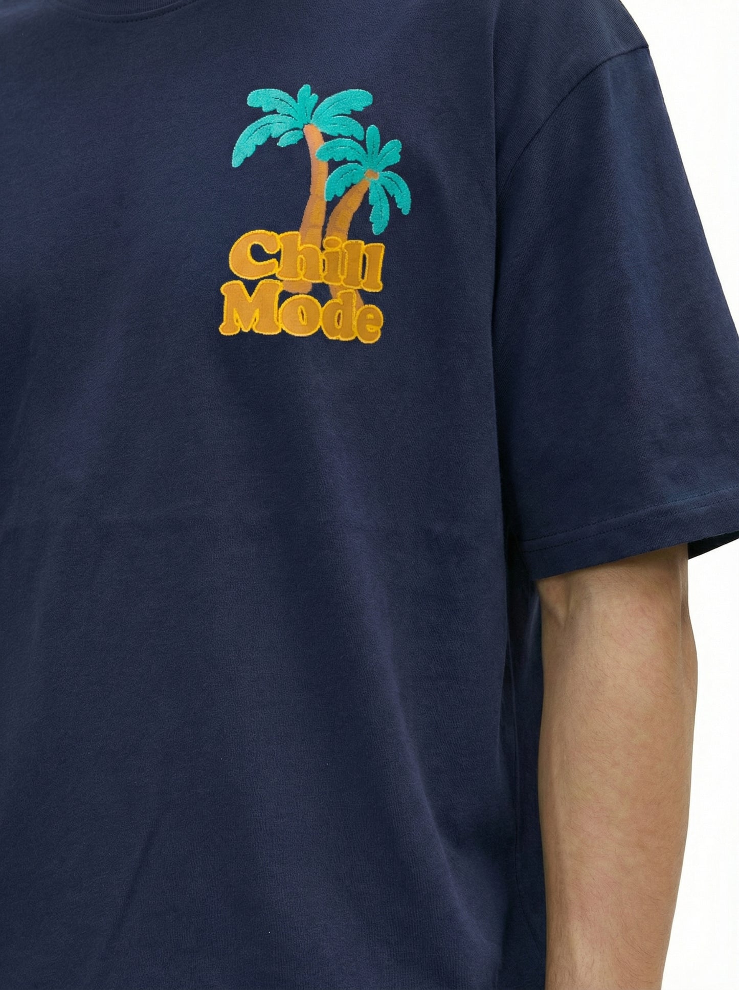 Men’s Navy Blue Oversized Graphic T-Shirt – Tropical Palm Tree Back Print Streetwear Tee