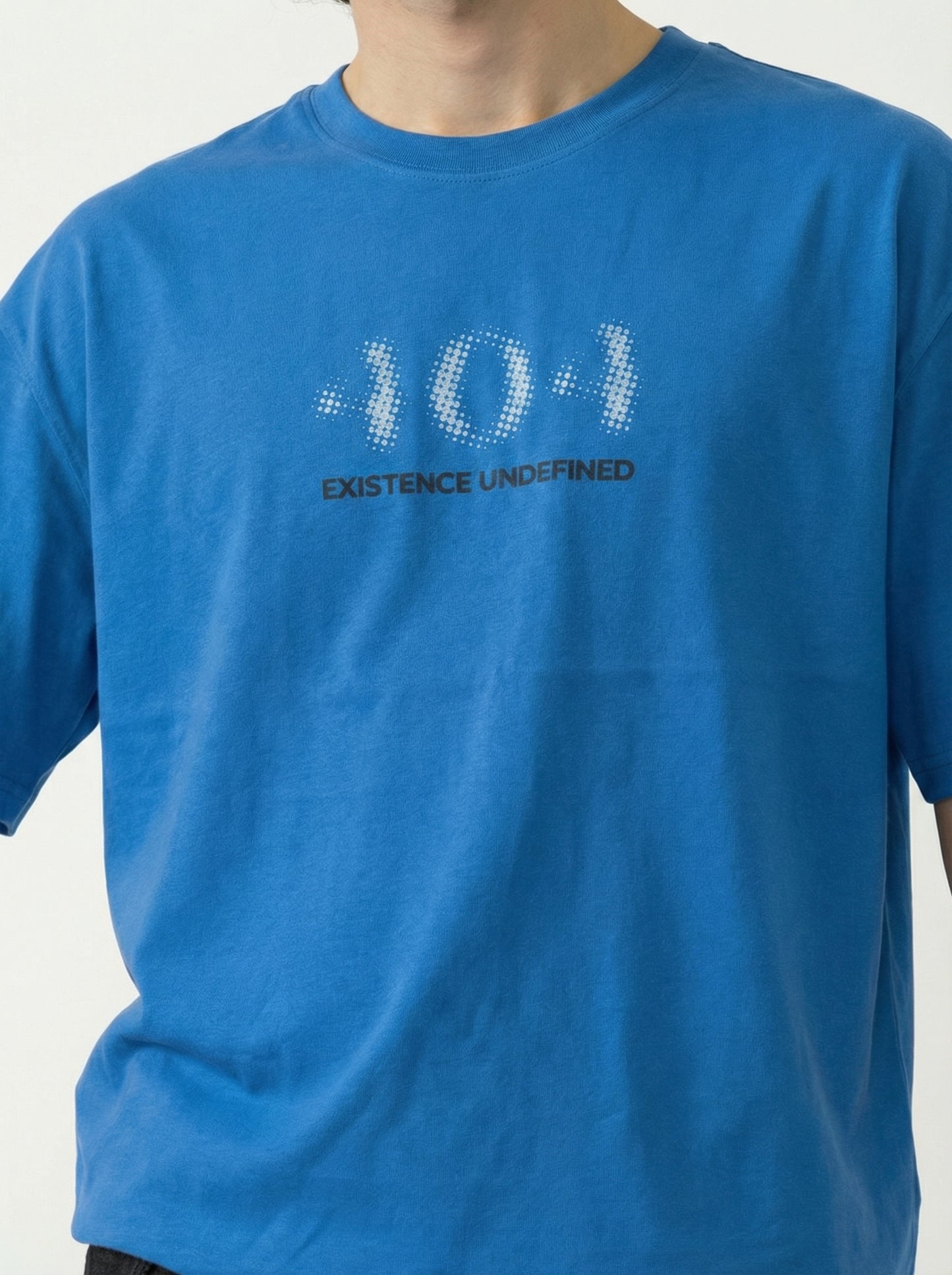 Men’s Oversized Blue Graphic T-Shirt – “Not Found Still Here” Back Print | Cotton Blend Drop Shoulder Streetwear Tee