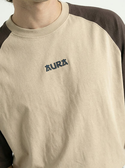 Men’s Casual Oversized Tee – Raglan Sleeve Beige Brown Cotton T-Shirt