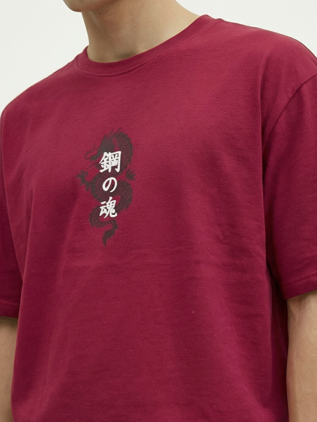 Men’s Cotton Oversized T-Shirt – Minimal Dragon Print Casual Wear Tee