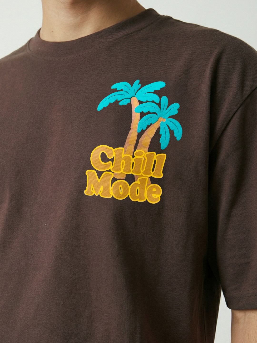 Men’s Brown Oversized Graphic T-Shirt – Tropical Palm Tree Back Print Streetwear Tee