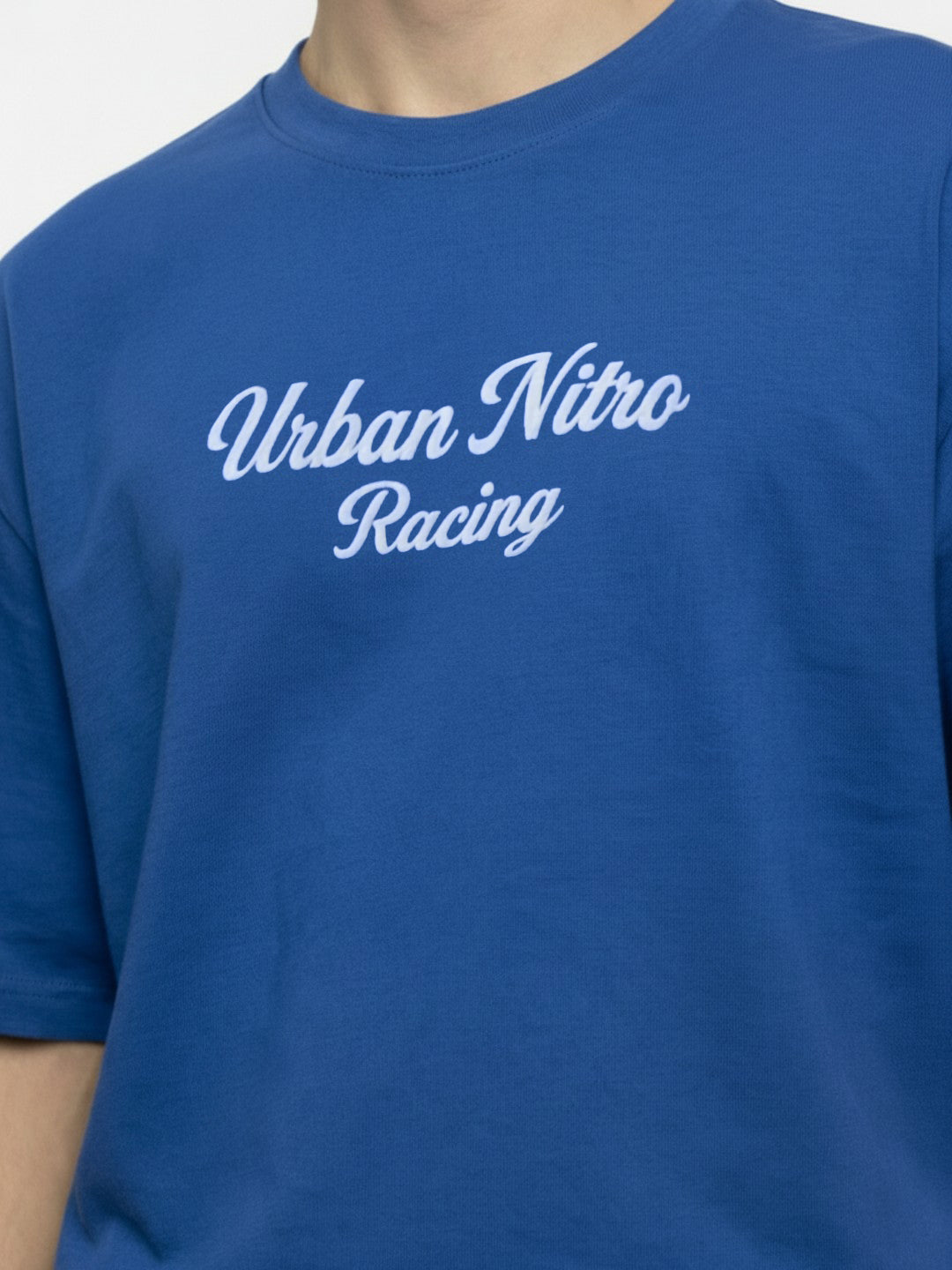Men’s Blue Oversized T-Shirt | Urban Nitro Racing Back Print Graphic Tee