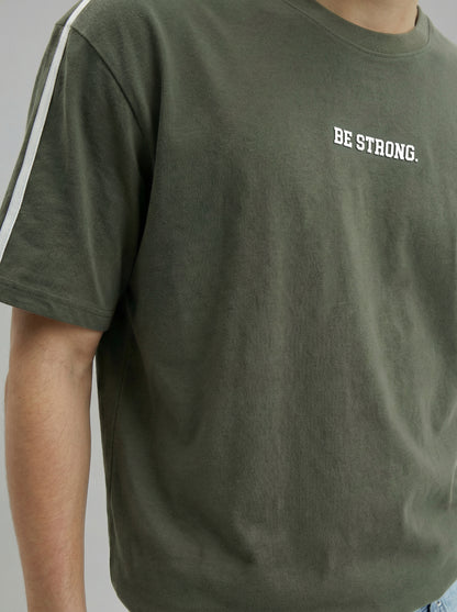 Men’s Olive Green Oversized T-Shirt | Be Strong Minimal Print Streetwear Tee