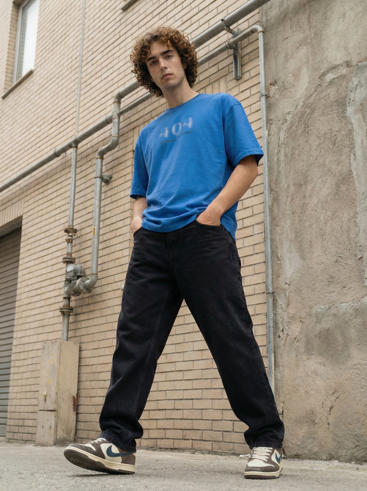 Men’s Oversized Blue Graphic T-Shirt – “Not Found Still Here” Back Print | Cotton Blend Drop Shoulder Streetwear Tee