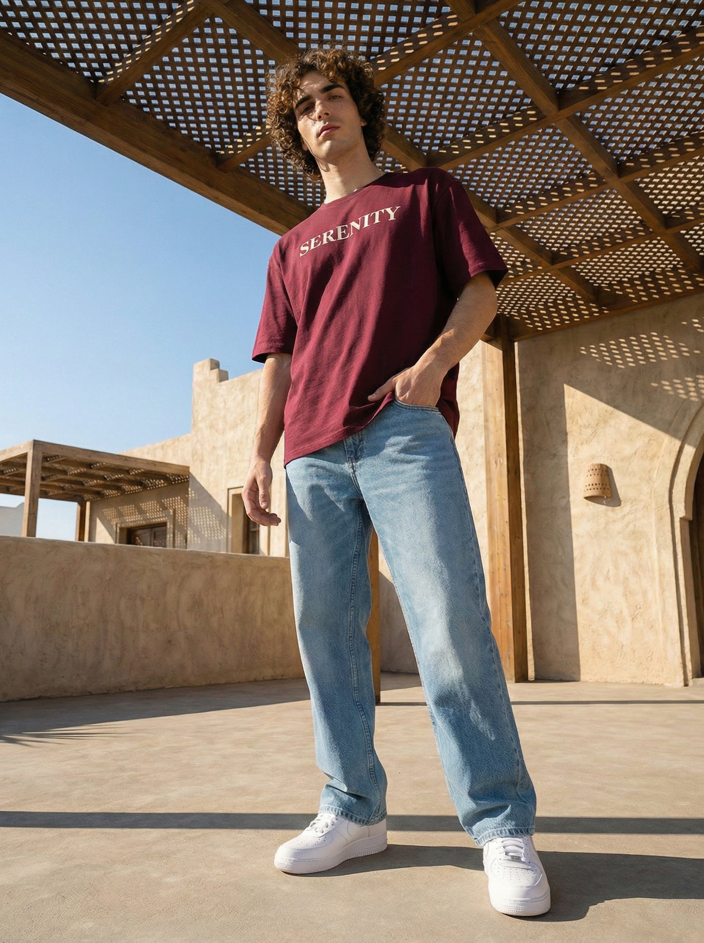 Maroon Serenity Bandana Print Oversized T-Shirt for Men | Cotton Blend Back Graphic Streetwear Tee