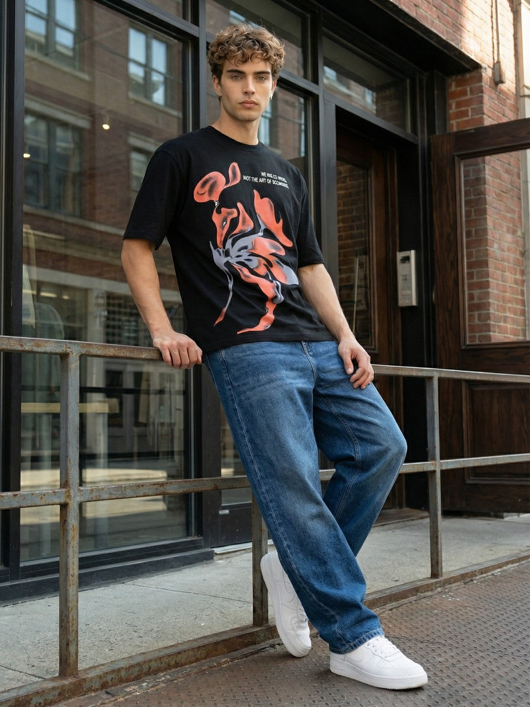 Men’s Oversized Black Graphic T-Shirt – Abstract Print | Cotton Blend Drop Shoulder Streetwear Tee