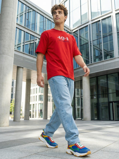 Men’s Oversized Red Graphic T-Shirt – Back Printed Cotton Blend Drop Shoulder Streetwear Tee