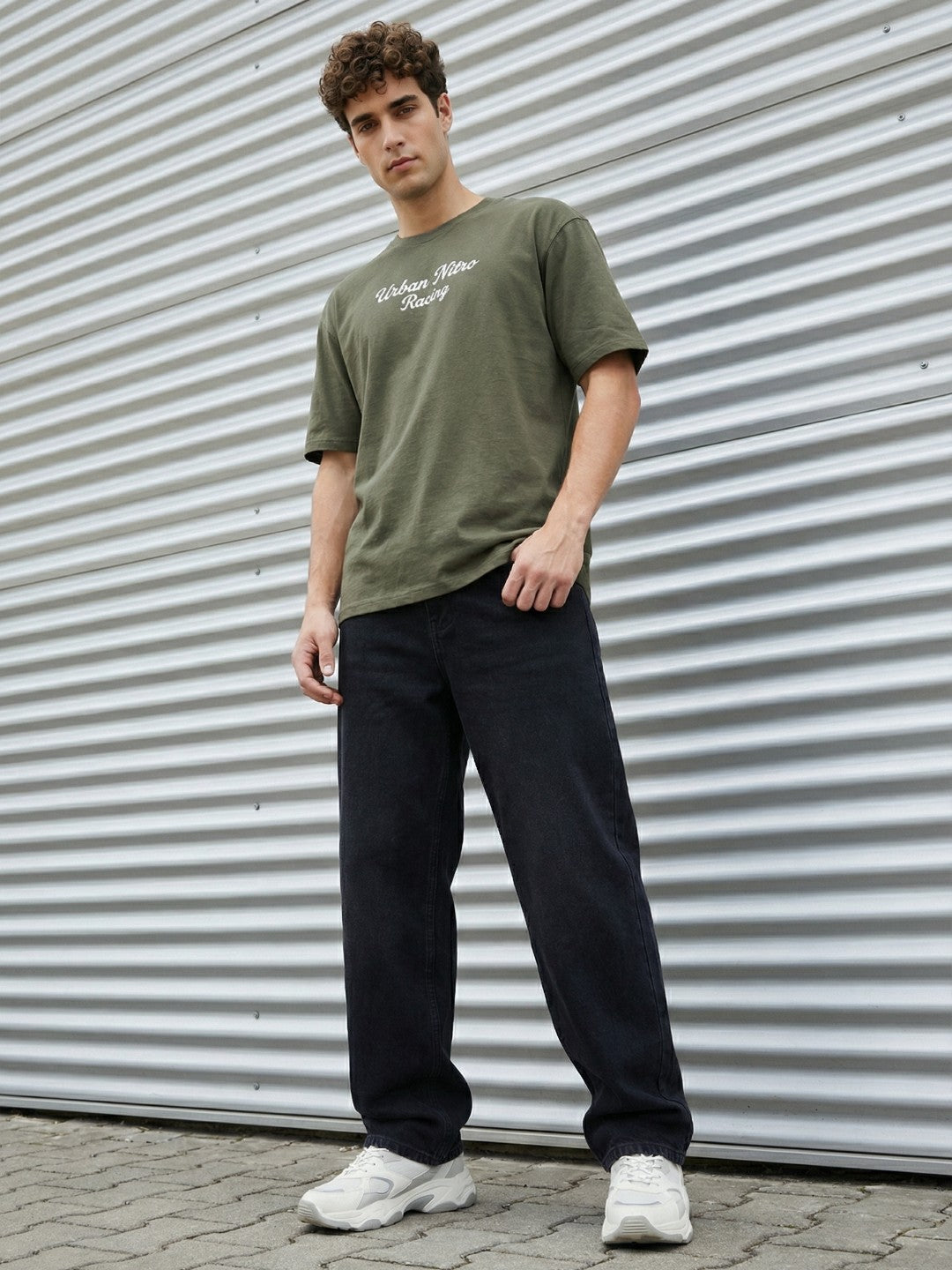 Men’s Olive Green Oversized T-Shirt | Urban Nitro Racing Back Print Graphic Tee