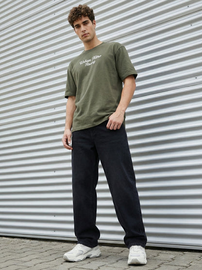 Men’s Olive Green Oversized T-Shirt | Urban Nitro Racing Back Print Graphic Tee