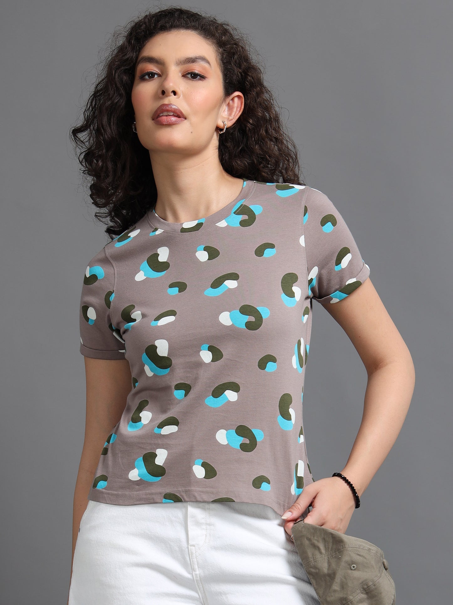 Womens Printed Brown Croptop Tshirt