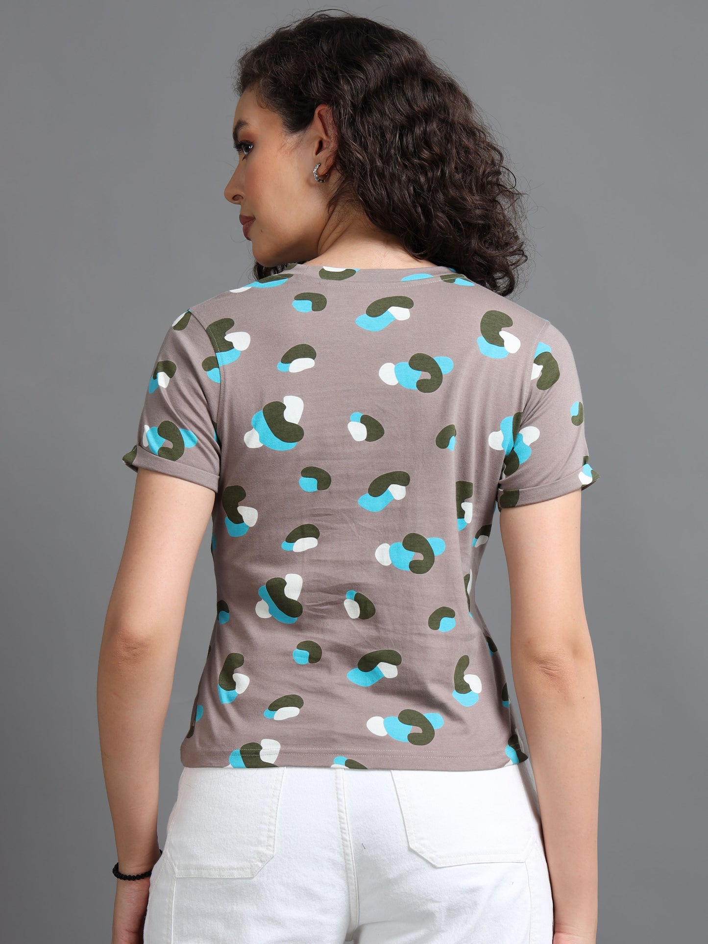 Womens Printed Brown Croptop Tshirt