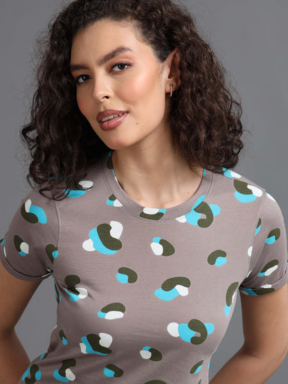 Womens Printed Brown Croptop Tshirt