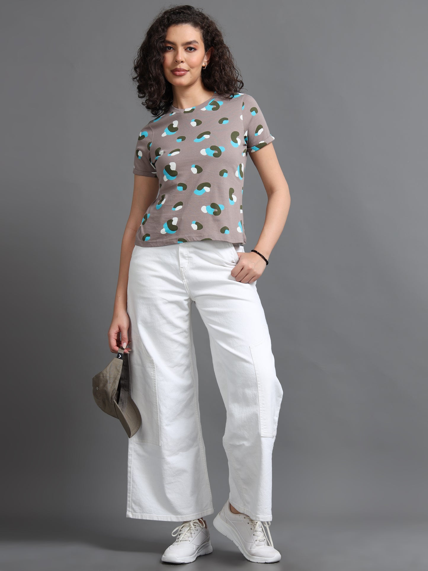 Womens Printed Brown Croptop Tshirt