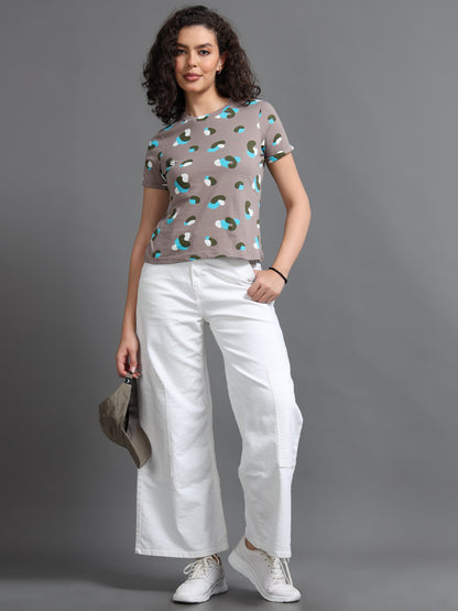 Womens Printed Brown Croptop Tshirt