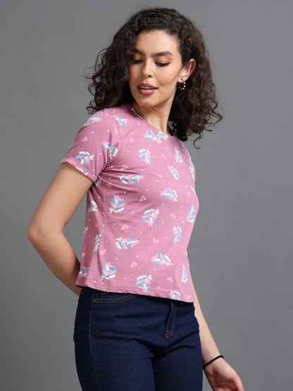 Womens Printed Pink Croptop Tshirt