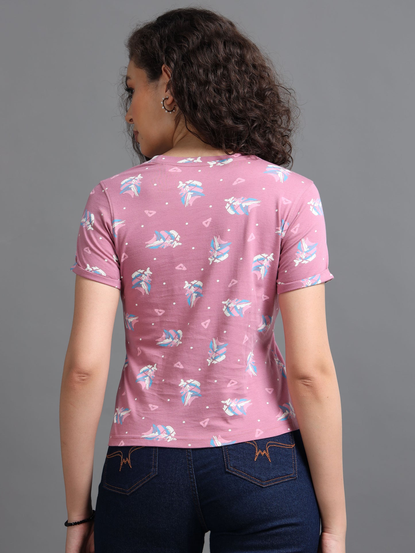 Womens Printed Pink Croptop Tshirt