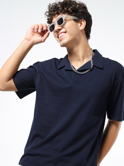 Premium Navy Blue Polo T-shirt for Men | Short Sleeves | Cotton Knit | Smart Casual