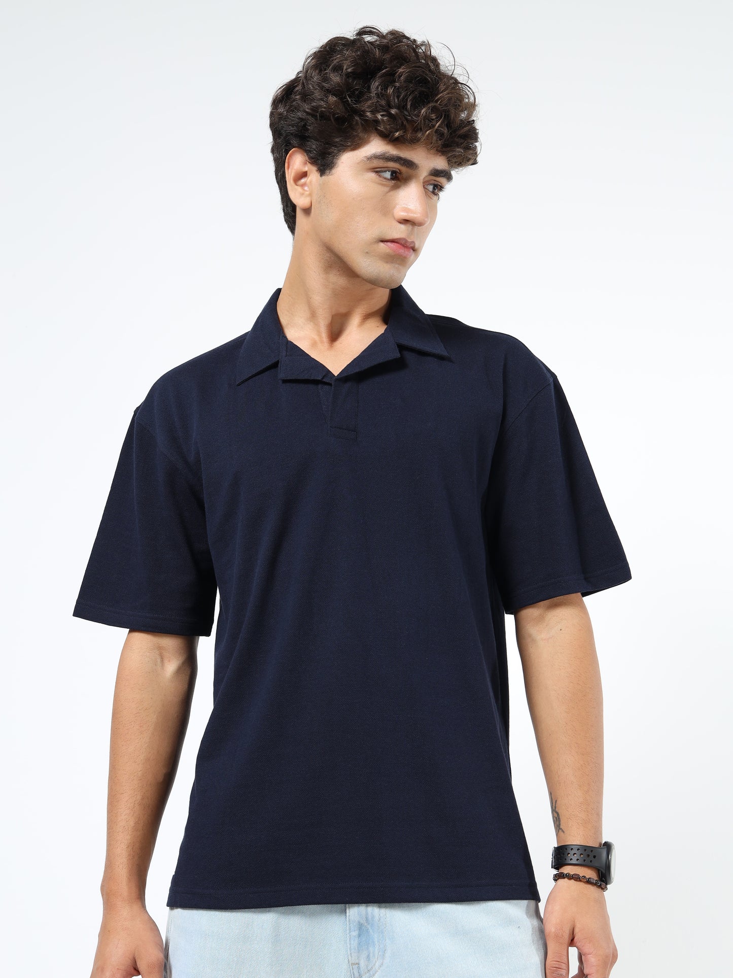Premium Navy Blue Polo T-shirt for Men | Short Sleeves | Cotton Knit | Smart Casual