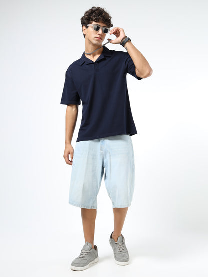 Premium Navy Blue Polo T-shirt for Men | Short Sleeves | Cotton Knit | Smart Casual