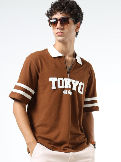 Mens Printed Relaxed-Fit Polo T-Shirts