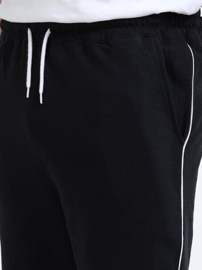 Self Design Men Black Casual Shorts