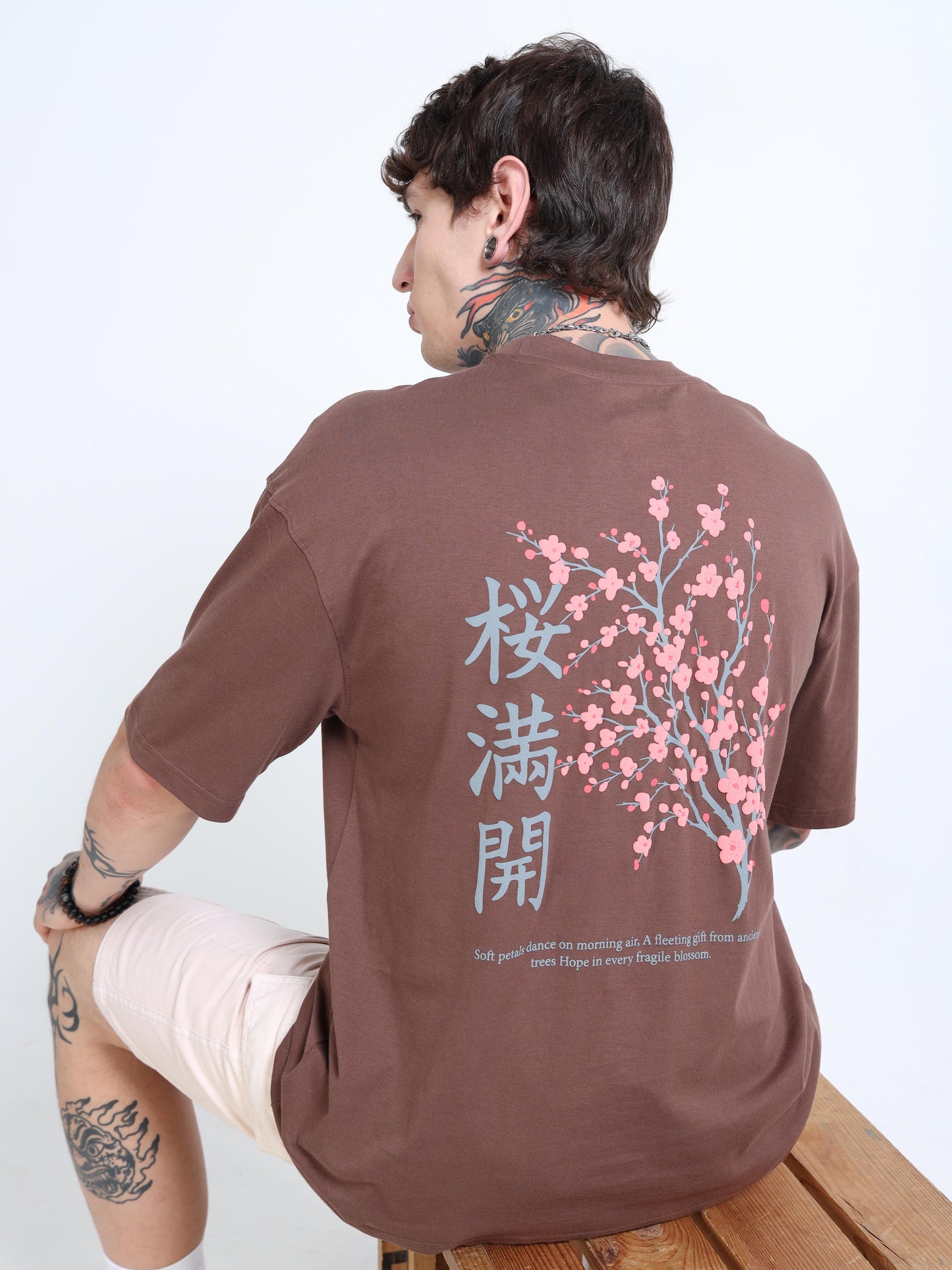 Men Floral Printed Round Neck Cotton Oversized Drop-Shoulder T-shirt