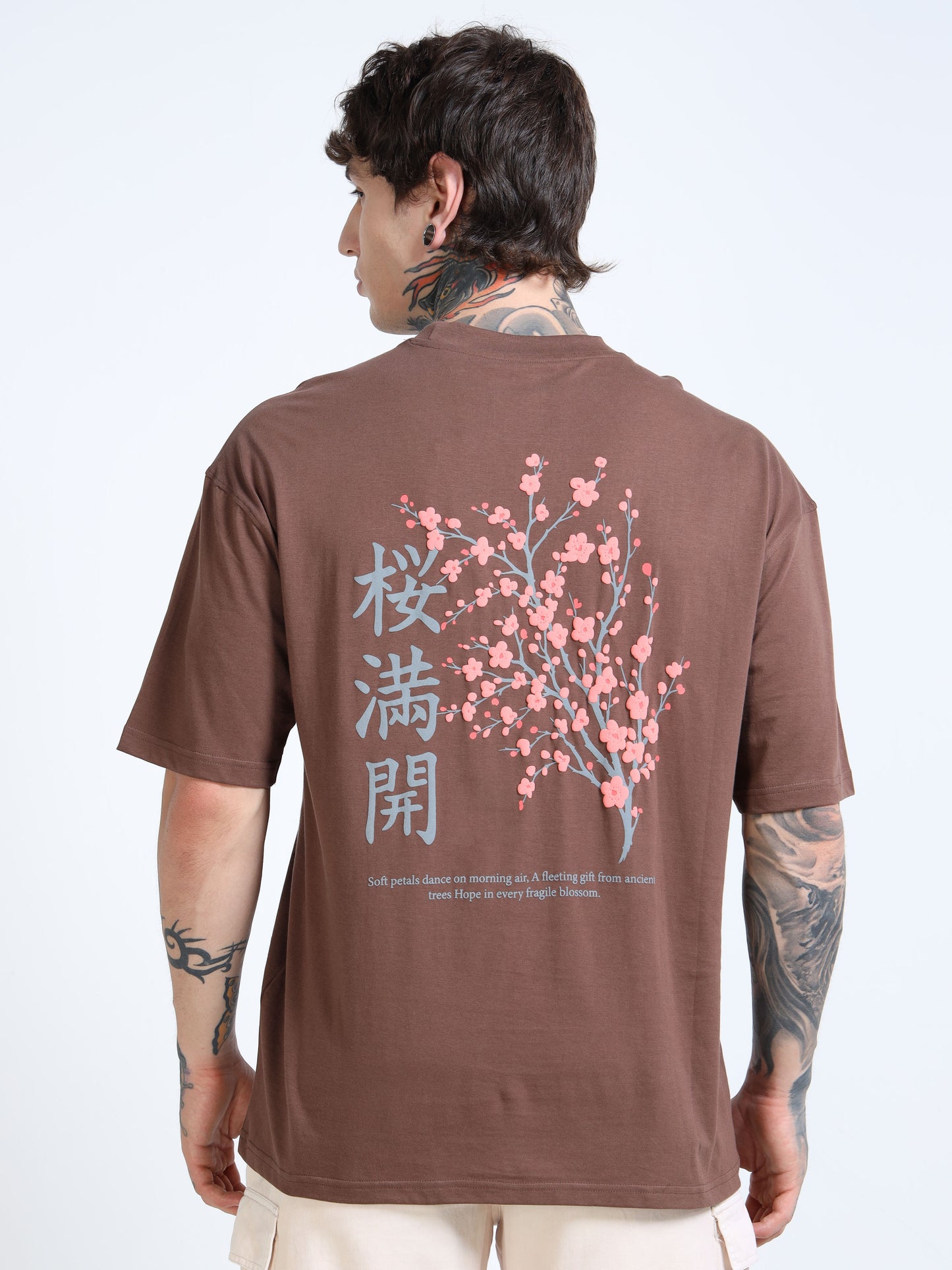 Men Floral Printed Round Neck Cotton Oversized Drop-Shoulder T-shirt