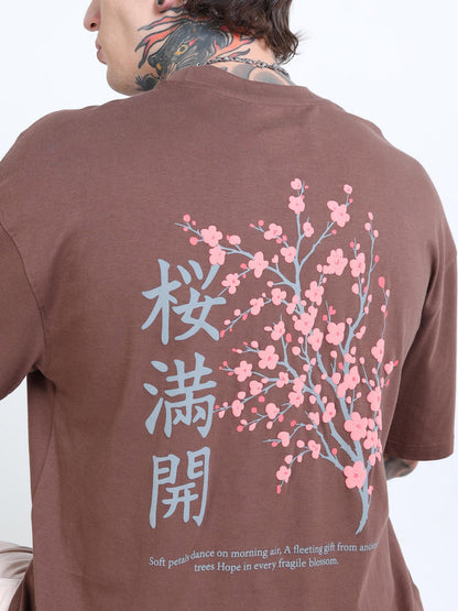 Men Floral Printed Round Neck Cotton Oversized Drop-Shoulder T-shirt