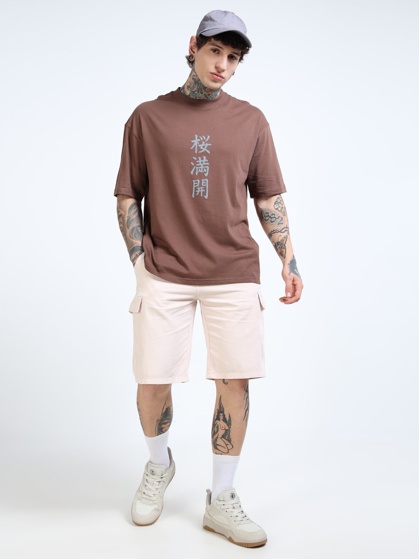 Men Floral Printed Round Neck Cotton Oversized Drop-Shoulder T-shirt