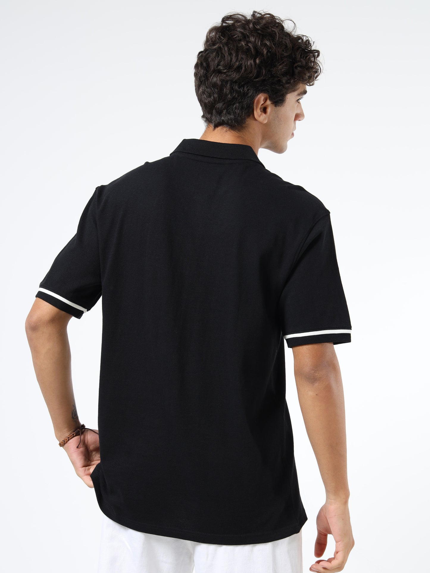 Men’s Black Cotton Blend Printed Polo T-Shirt with Typography & Chest Logo | Relaxed Fit Casual Tee