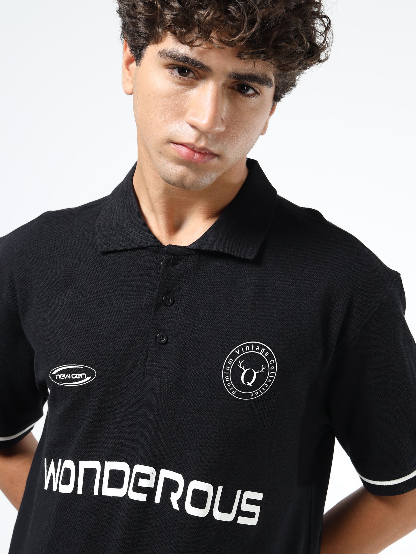 Men’s Black Cotton Blend Printed Polo T-Shirt with Typography & Chest Logo | Relaxed Fit Casual Tee