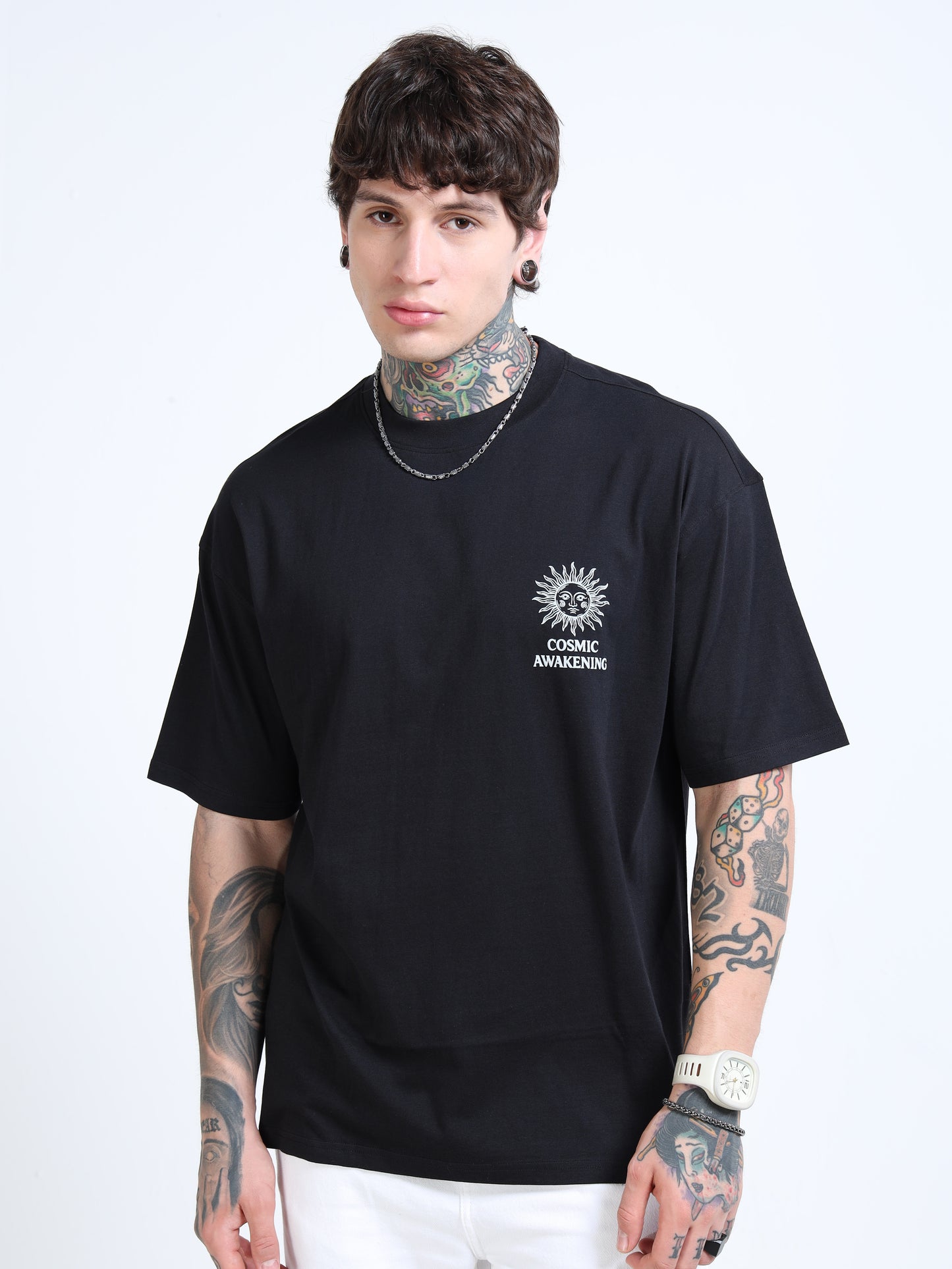 Men Oversized Printed Cotton Round Neck Drop-Shoulder Sleeves T-shirt