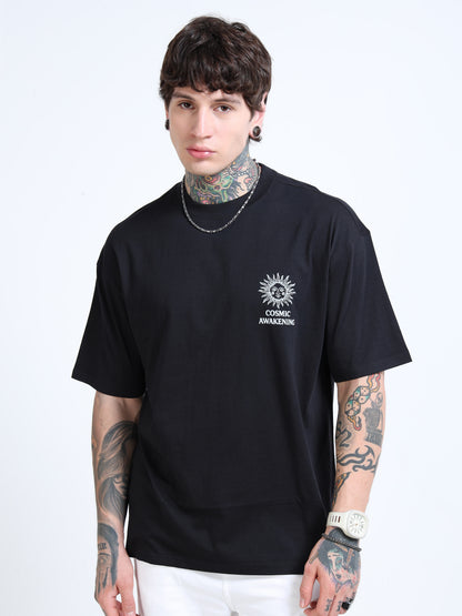 Men Oversized Printed Cotton Round Neck Drop-Shoulder Sleeves T-shirt
