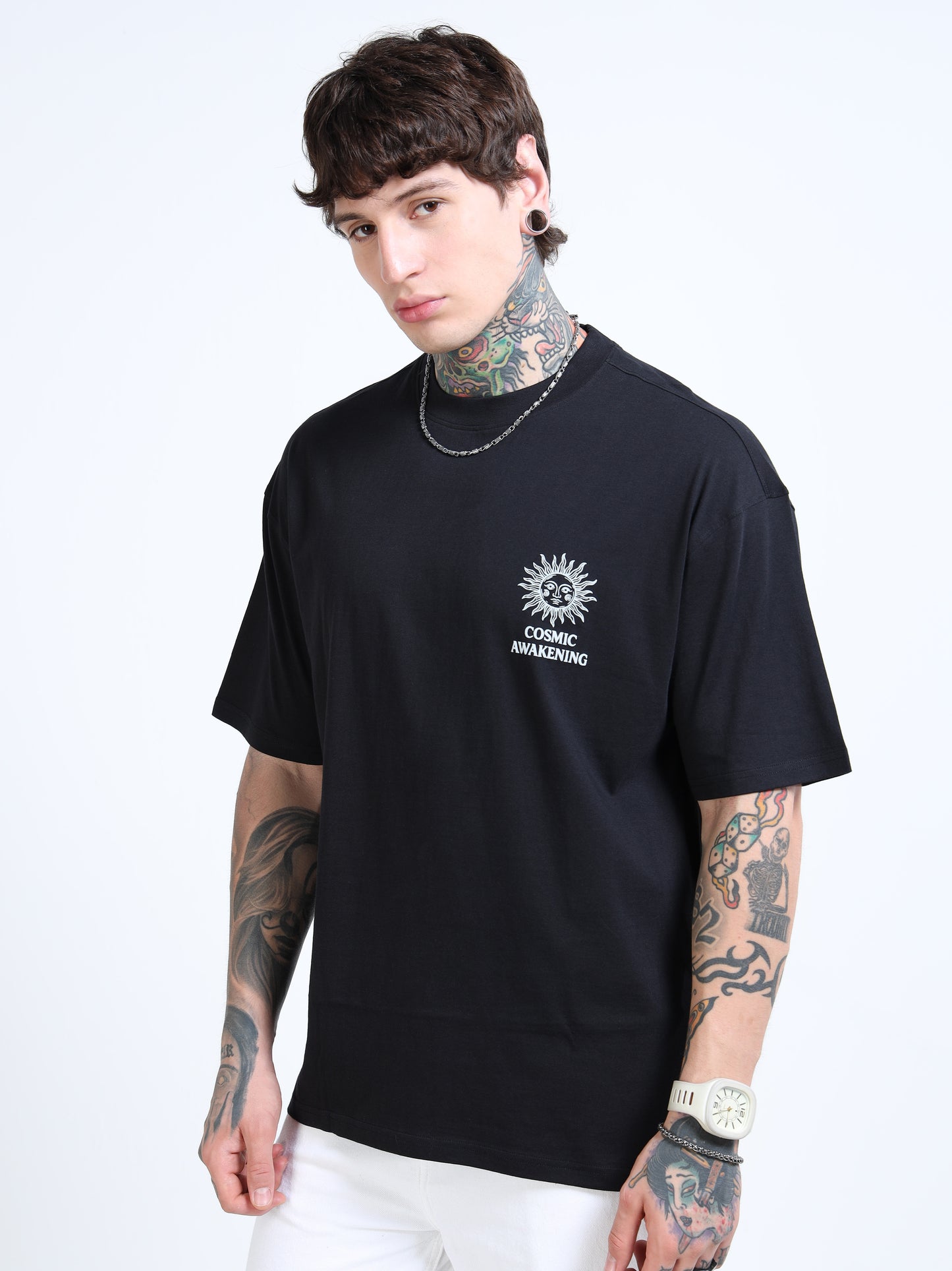 Men Oversized Printed Cotton Round Neck Drop-Shoulder Sleeves T-shirt
