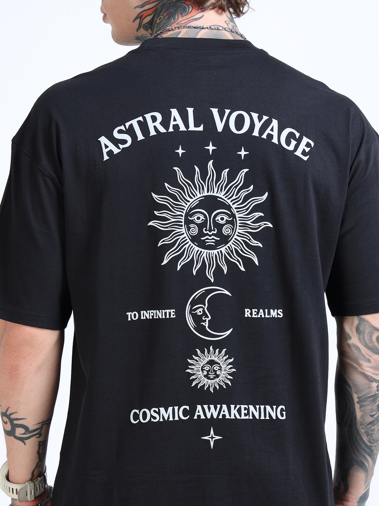 Men Oversized Printed Cotton Round Neck Drop-Shoulder Sleeves T-shirt