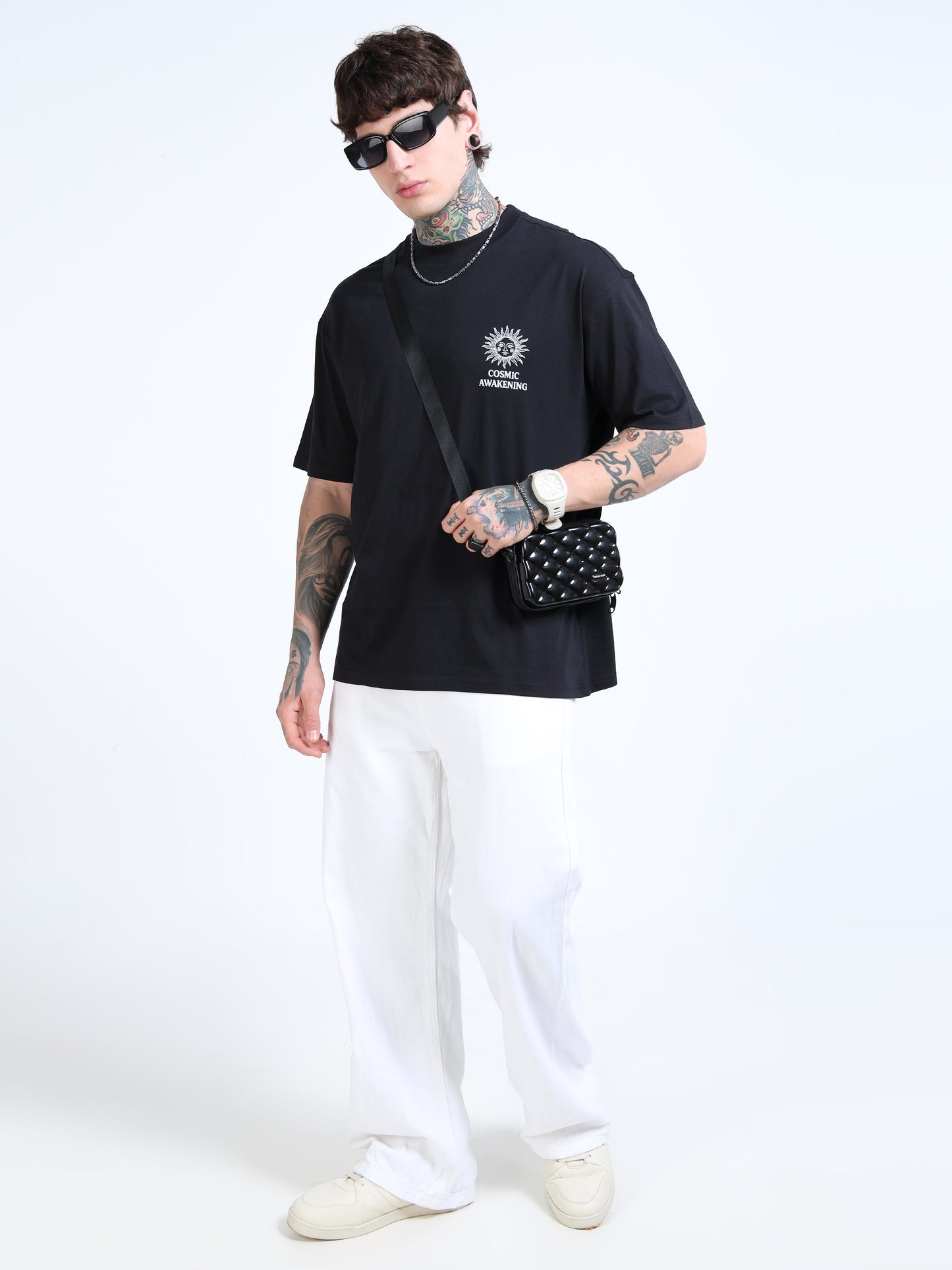 Men Oversized Printed Cotton Round Neck Drop-Shoulder Sleeves T-shirt