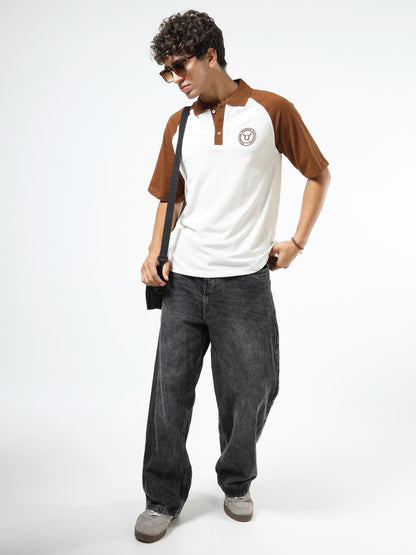 Stylish Men’s Off White Brown Polo | Brand Logo | Polo Collar | Smart Casual