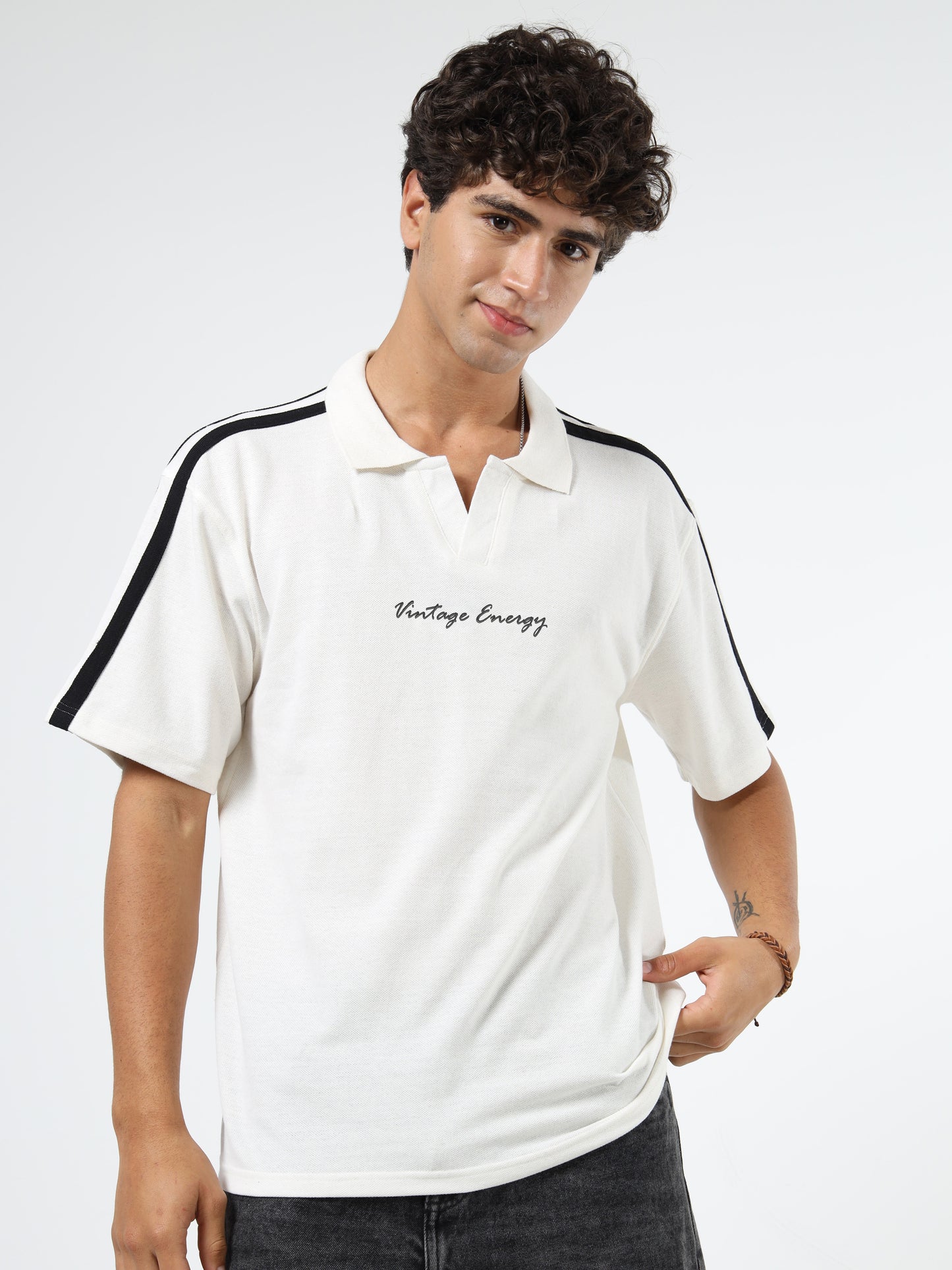 Men Striped Polo Neck Tshirts