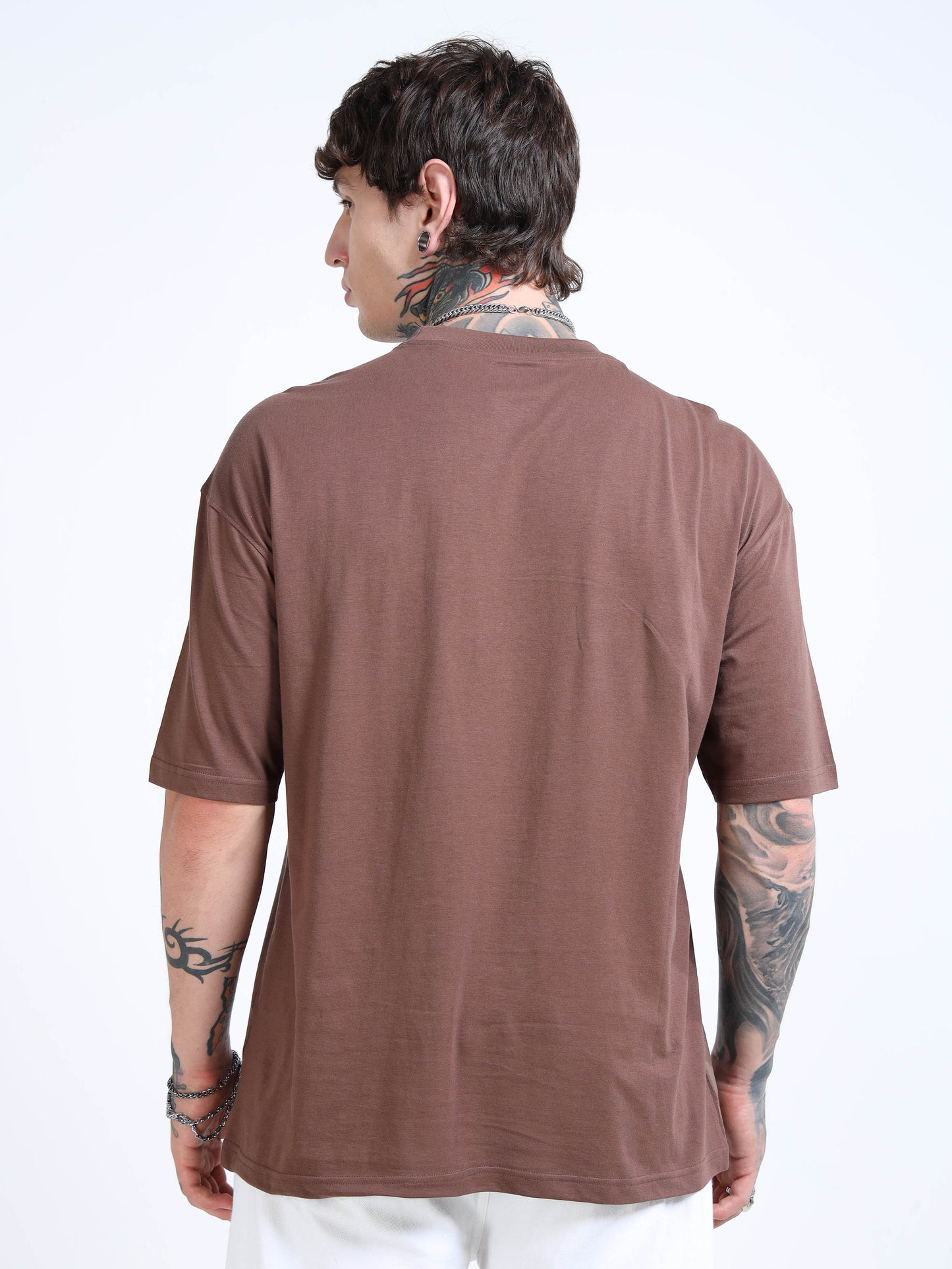 Men’s Brown Island Spirit Oversized T-Shirt | Pure Cotton Drop Shoulder Casual Graphic Tee