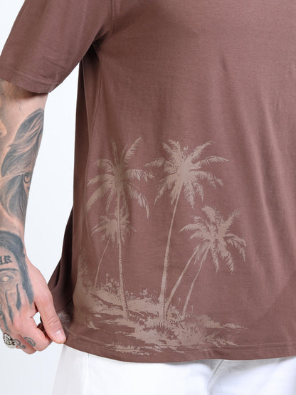 Men’s Brown Island Spirit Oversized T-Shirt | Pure Cotton Drop Shoulder Casual Graphic Tee
