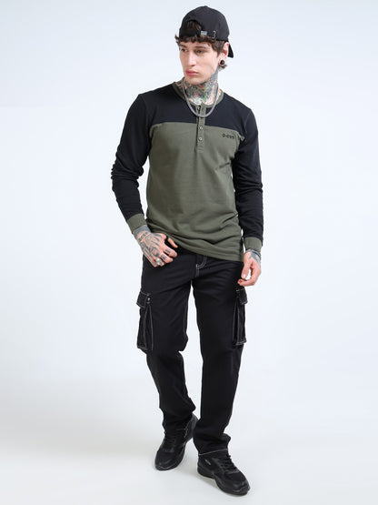 Men Colourblocked Henley Neck T-shirt