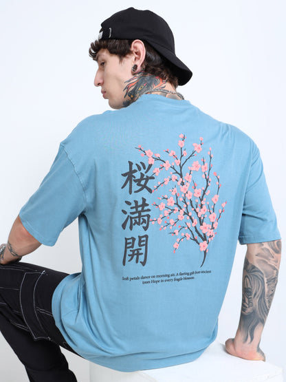 Men Oversized Printed Cotton Round Neck Drop-Shoulder Sleeves T-shirt