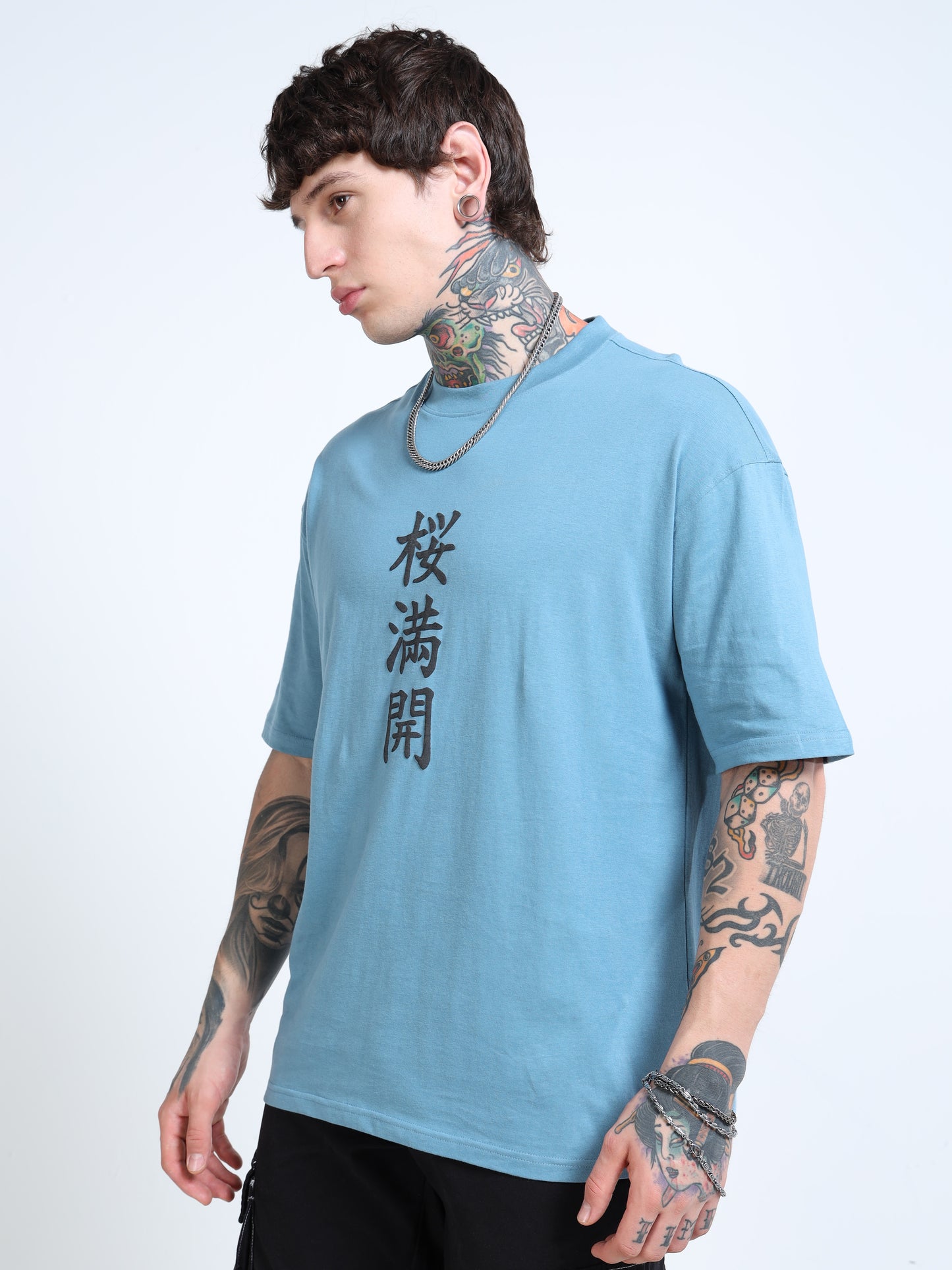 Men Oversized Printed Cotton Round Neck Drop-Shoulder Sleeves T-shirt