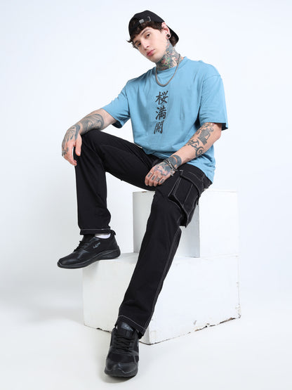 Men Oversized Printed Cotton Round Neck Drop-Shoulder Sleeves T-shirt