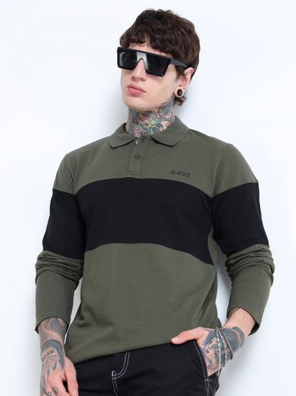 Men Colorblock Polo Neck T-Shirt