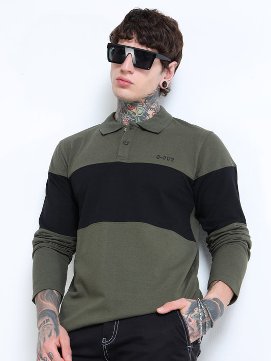 Men Colorblock Polo Neck T-Shirt