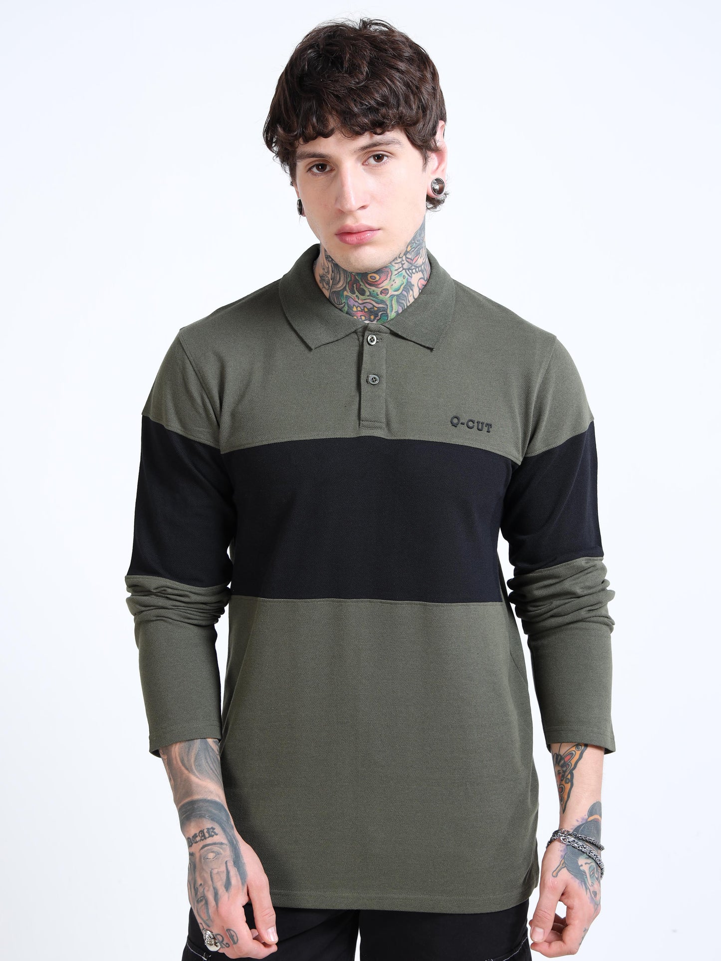 Men Colorblock Polo Neck T-Shirt